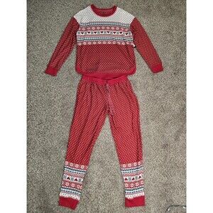 CUDDL DUDS Pajama Set Women Small Pockets Fair Isle Red Jogger Christmas *NWT*